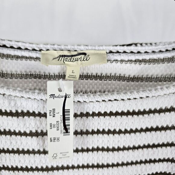 Madewell Textured Stripe Short Sleeve Sweater Top Women White Brown Size Large - Picture 6 of 12